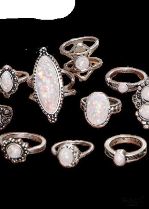 Boho Silver Rings Set Opal Alessandra